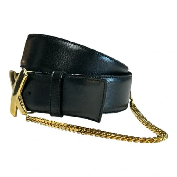 Vintage Paloma Picasso Signature X Black Leather Belt Gold  display picture 3